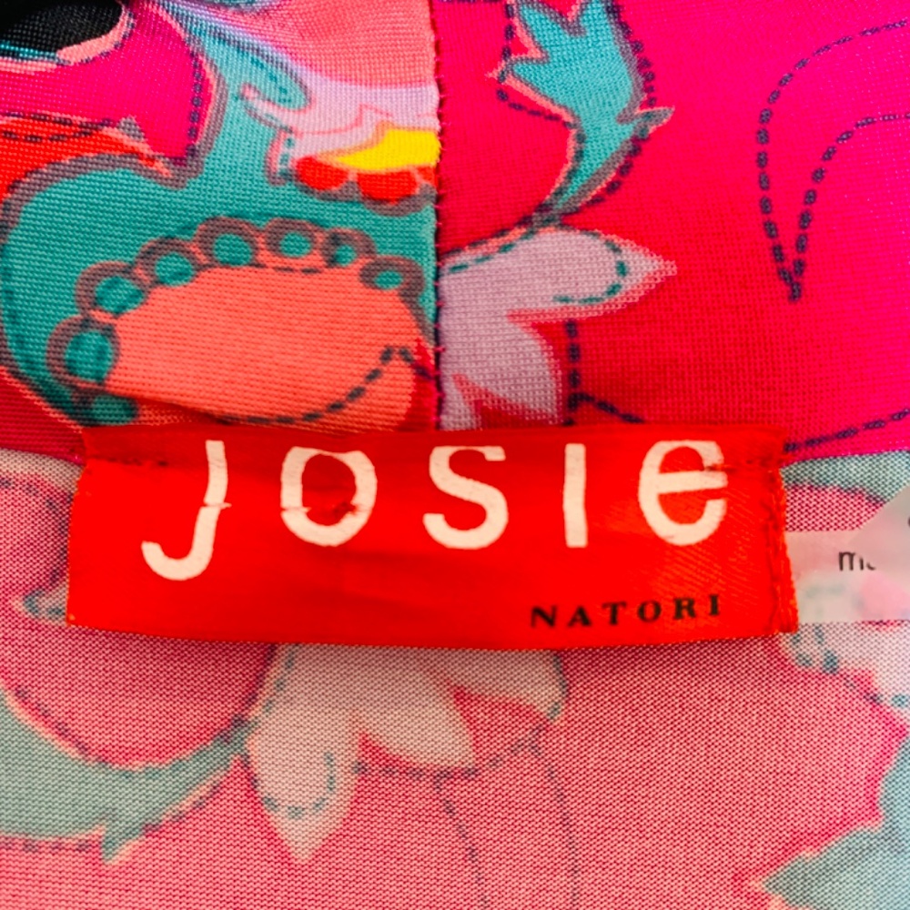 JOSIE Natori Short Robe Size Small Multicolor Print Boho Whimsy Hippie Pink - Picture 2 of 14
